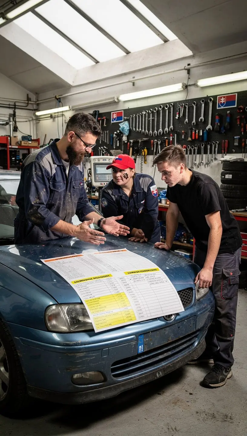 Servisný technik meria emisie výfukových plynov na diagnostickom zariadení