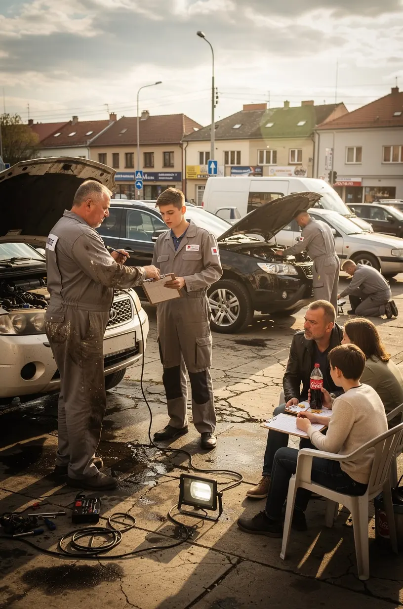 Zoznam kontrolných bodov na prípravu vozidla pred emisnou kontrolou na stole mechanika
